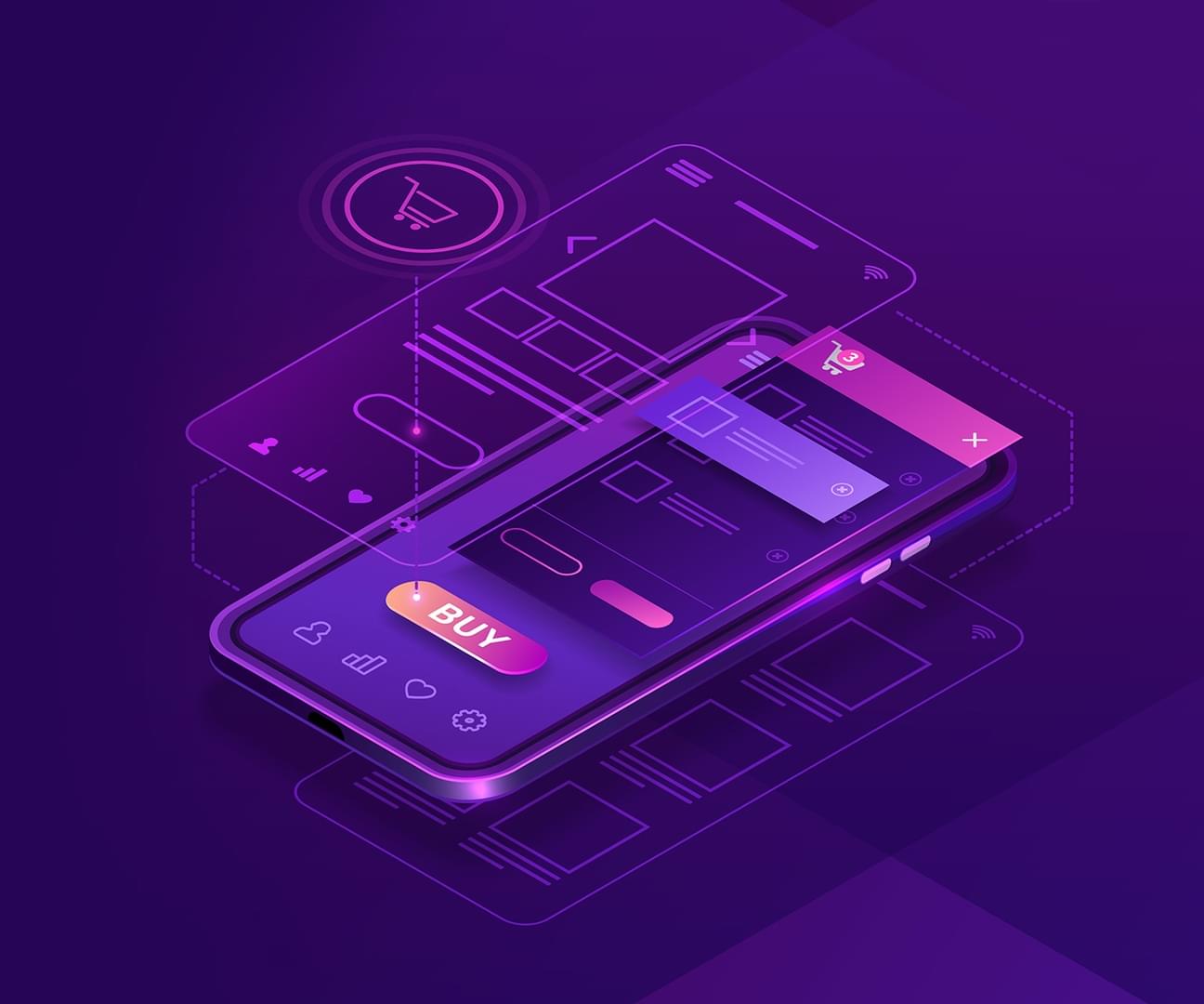 Isometric mobile e-commerce application design concept